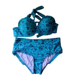 Midnight Hour bikini swimsuit 2 piece womens Medium pin up skulls teal underwire